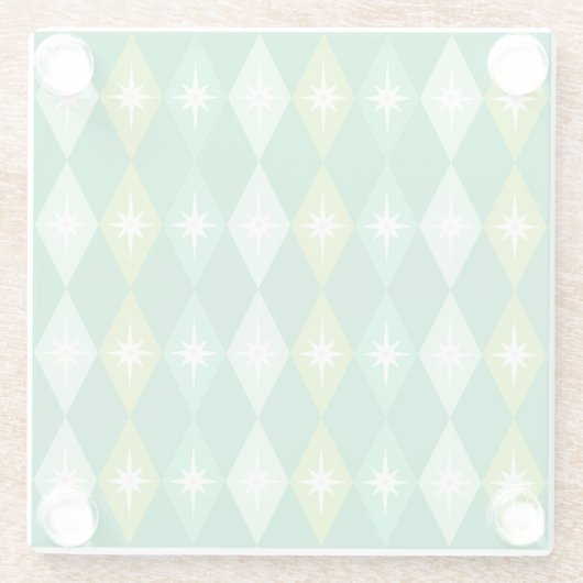 Retro Mid Century Kerst Diamanten Groen Glazen Onderzetter (Achterkant)