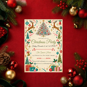 Retro Mid Century Kerstfeest Kaart