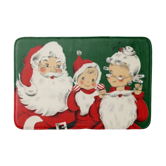 Retro Mid-Century Kerstman Familie – Kitsch Claus Badmat (Voorkant)