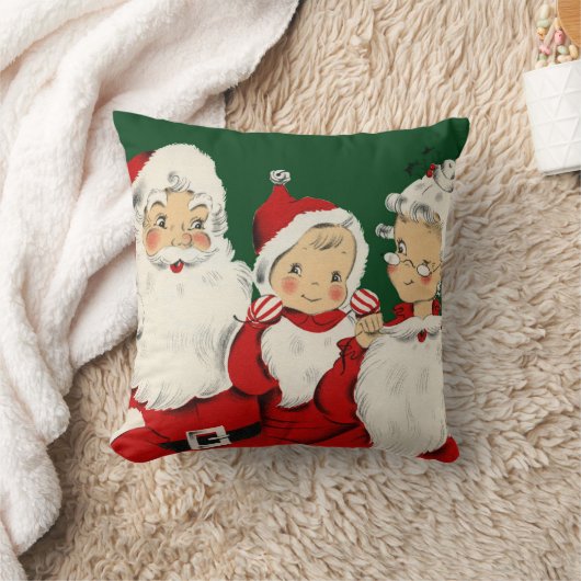 Retro Mid-Century Kerstman Familie – Kitsch Claus Kussen (Deken)