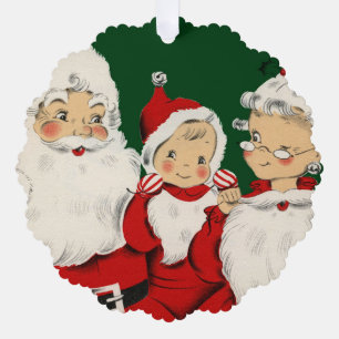Retro Mid-Century Kerstman Familie – Kitsch Claus Ornament Kaart