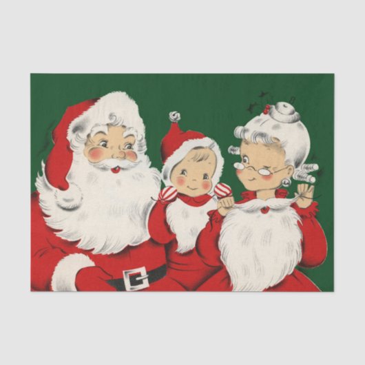 Retro Mid-Century Kerstman Familie – Kitsch Claus Tissuepapier (Voorkant)