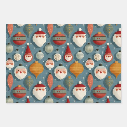 Retro Mid Century Kerstmis Inpakpapier Vel (Voorkant)
