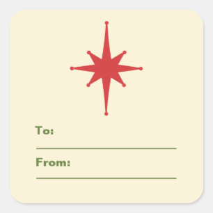 Retro Mid Century kerstStar-cadeaulabel Vierkante Sticker