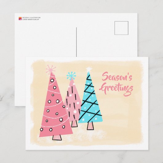 Retro Mid-Century Kleurrijke Vakantiebomen Briefka Feestdagenkaart (Voorkant / Achterkant)
