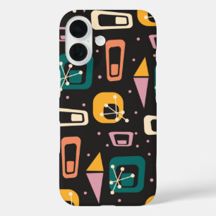 Retro Mid Century Mod Atomic Space Age Black iPhone 16 Hoesje