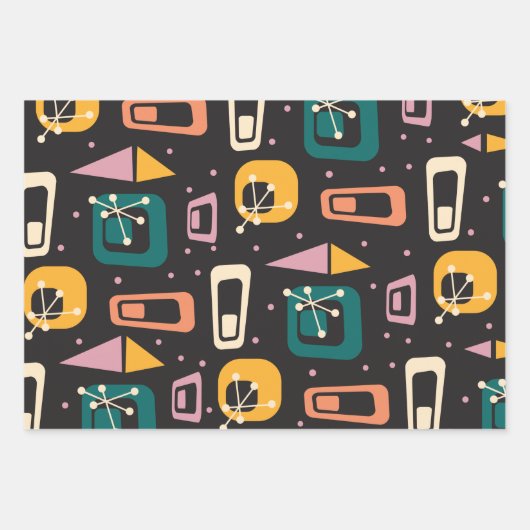 Retro Mid Century Mod Atomic Space Age Black Inpakpapier Vel (Voorkant 3)