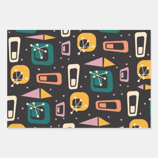 Retro Mid Century Mod Atomic Space Age Black Inpakpapier Vel (Voorkant 2)