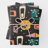 Retro Mid Century Mod Atomic Space Age Black Inpakpapier Vel (In situ)