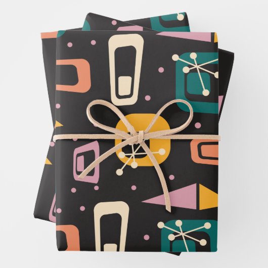 Retro Mid Century Mod Atomic Space Age Black Inpakpapier Vel (In situ)