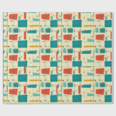 Retro Mid Century Mod Atomic Space Age Blauwgroen  Cadeaupapier (Vlak)