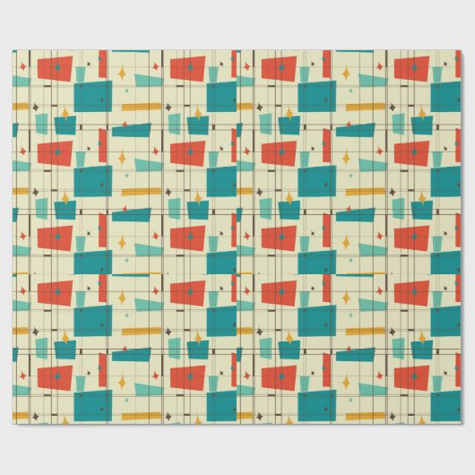 Retro Mid Century Mod Atomic Space Age Blauwgroen  Cadeaupapier (Vlak)