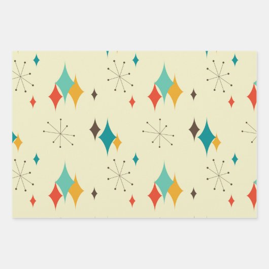 Retro Mid Century Mod Atomic Space Age Blauwgroen Inpakpapier Vel (Voorkant 3)