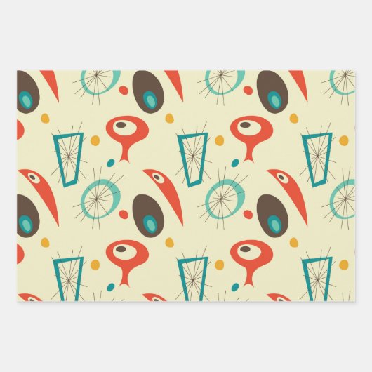 Retro Mid Century Mod Atomic Space Age Blauwgroen  Inpakpapier Vel (Voorkant 2)