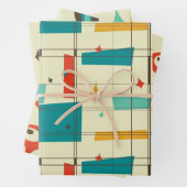 Retro Mid Century Mod Atomic Space Age Blauwgroen Inpakpapier Vel (In situ)