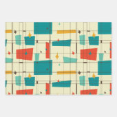 Retro Mid Century Mod Atomic Space Age Blauwgroen Inpakpapier Vel (Voorkant)