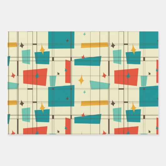 Retro Mid Century Mod Atomic Space Age Blauwgroen Inpakpapier Vel (Voorkant)