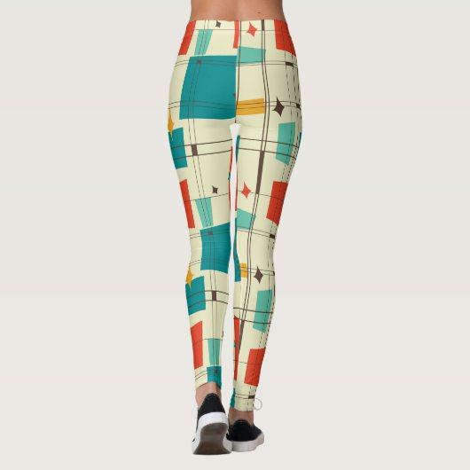 Retro Mid Century Mod Atomic Space Age Blauwgroen  Leggings (Achterkant)