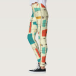 Retro Mid Century Mod Atomic Space Age Blauwgroen  Leggings<br><div class="desc">Retro Mid Century Mod Atomic Space Age Blauwgroen Rode Leggings</div>