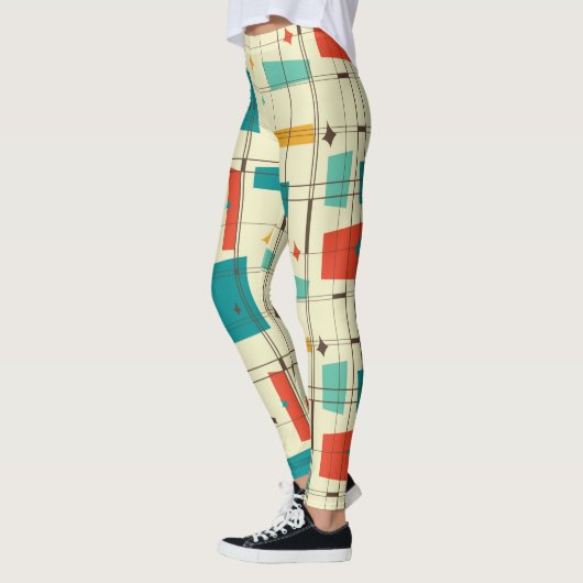 Retro Mid Century Mod Atomic Space Age Blauwgroen  Leggings (Links)