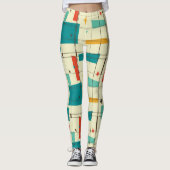 Retro Mid Century Mod Atomic Space Age Blauwgroen  Leggings (Voorkant)
