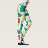 Retro Mid Century Mod Atomic Space Age Blauwgroen  Leggings (Rechts)