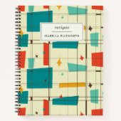 Retro Mid Century Mod Atomic Space Age Blauwgroen Notitieboek (Voorkant)