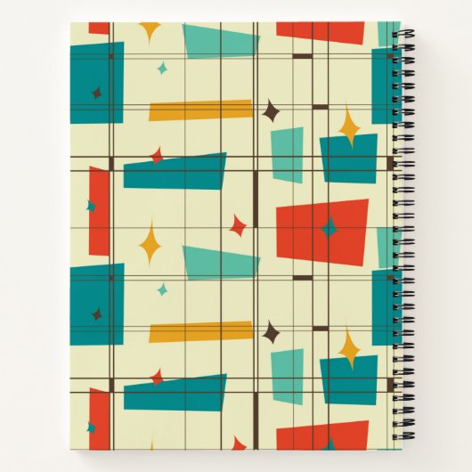 Retro Mid Century Mod Atomic Space Age Blauwgroen  Notitieboek (Achterkant)