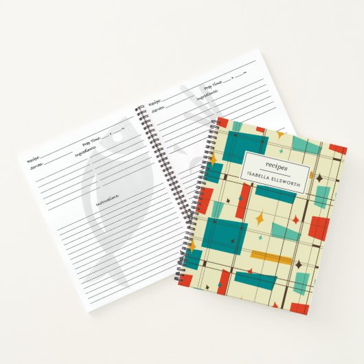 Retro Mid Century Mod Atomic Space Age Blauwgroen Notitieboek (Binnen)