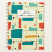 Retro Mid Century Mod Atomic Space Age Blauwgroen  Planner (Voorkant)