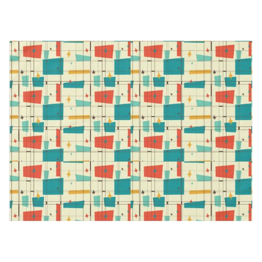 Retro Mid Century Mod Atomic Space Age Blauwgroen Tafelkleed (Voorkant (Horizontaal))