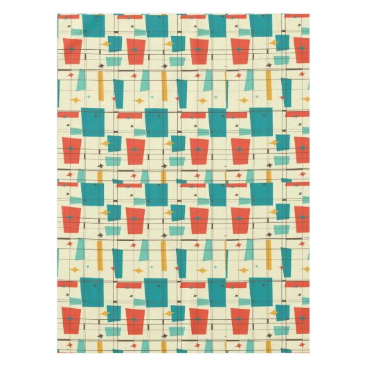 Retro Mid Century Mod Atomic Space Age Blauwgroen Tafelkleed (Voorkant)