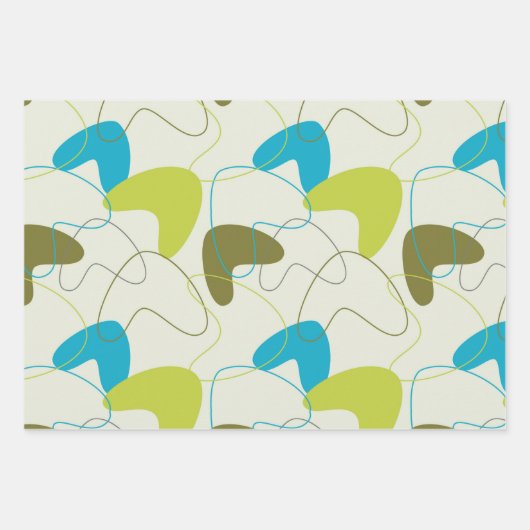 Retro Mid Century Mod Atomic Space Age Blue Inpakpapier Vel (Voorkant 3)