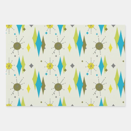 Retro Mid Century Mod Atomic Space Age Blue Inpakpapier Vel (Voorkant 2)