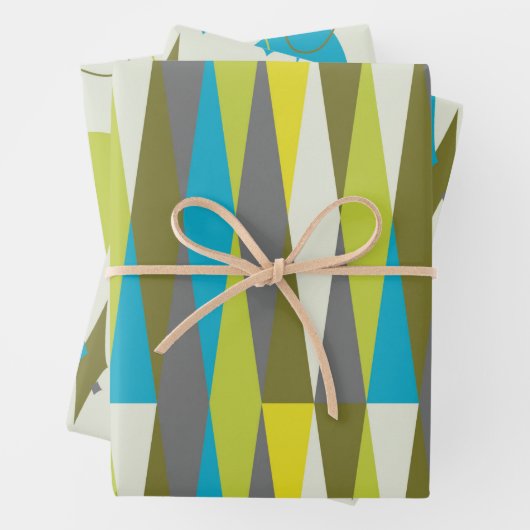 Retro Mid Century Mod Atomic Space Age Blue Inpakpapier Vel (In situ)