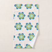 Retro Mid Century Mod Flower Patroon | Blauw groen Bad Handdoek (Handdoek)