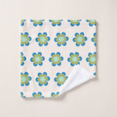 Retro Mid Century Mod Flower Patroon | Blauw groen Bad Handdoek (Wasdoekje)