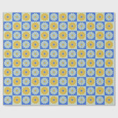 Retro Mid Century Mod Flowers in Blue en Yellow Cadeaupapier (Vlak)