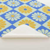 Retro Mid Century Mod Flowers in Blue en Yellow Sherpa Deken (3/4)