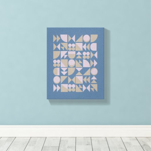 Retro Mid Century Mod Geometric Shapes Blue Canvas Afdruk (Insitu (Houten vloer))