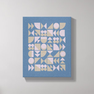 Retro Mid Century Mod Geometric Shapes Blue Canvas Afdruk