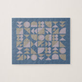 Retro Mid Century Mod Geometric Shapes Blue Legpuzzel (Horizontaal)