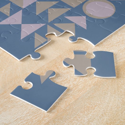 Retro Mid Century Mod Geometric Shapes Blue Legpuzzel (Zijkant)