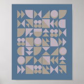 Retro Mid Century Mod Geometric Shapes Blue Poster (Voorkant)