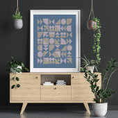 Retro Mid Century Mod Geometric Shapes Blue Poster