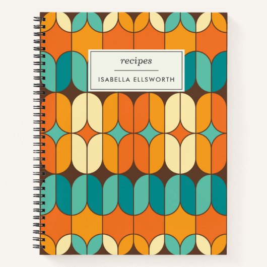 Retro Mid Century Mod Oranje gepersonaliseerd rece Notitieboek (Voorkant)