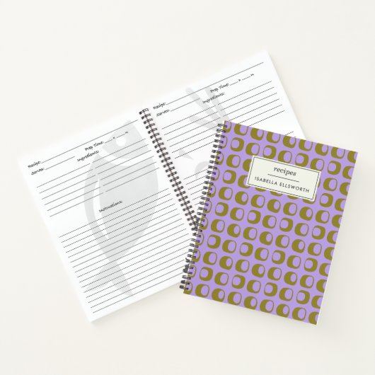 Retro Mid Century Mod Pattern Lavender Recipe Notitieboek (Binnen)