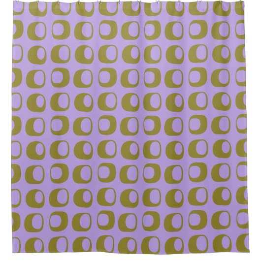 Retro Mid Century Mod Pattern Olive en Lavender Douchegordijn (Voorkant)