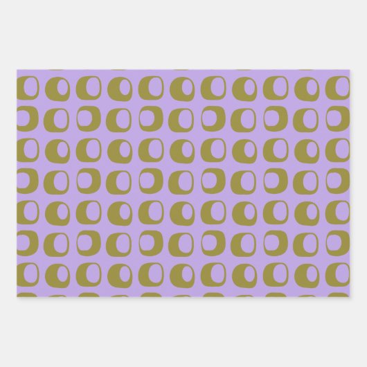 Retro Mid Century Mod Pattern Olive en Lavender Inpakpapier Vel (Voorkant)