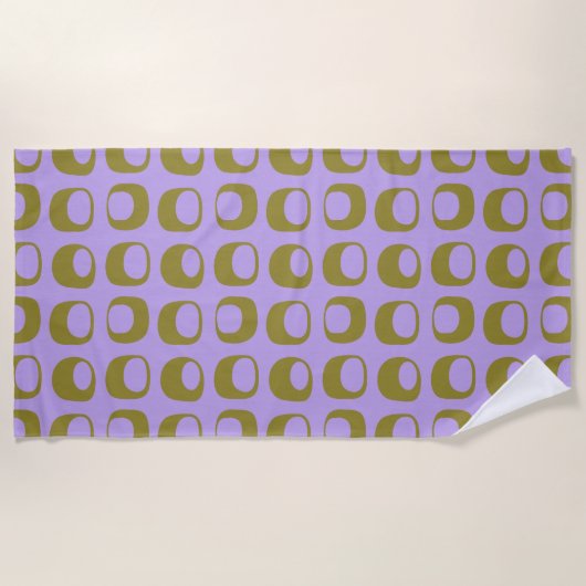 Retro Mid Century Mod Pattern Olive en Lavender Strandlaken (Voorkant)